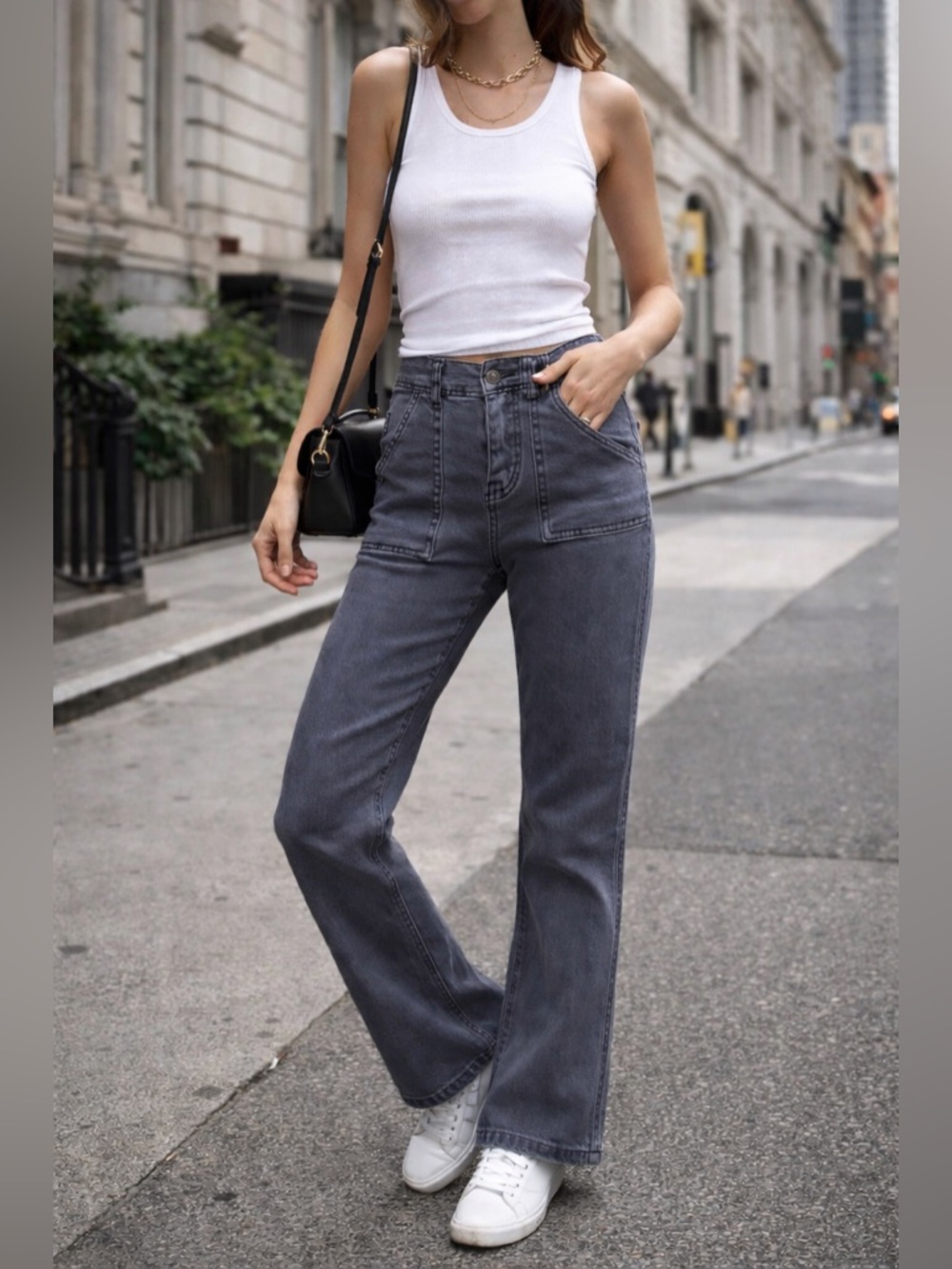 Flamingals Gray High Rise Straight Leg Jeans M NWT Stretch 28x32